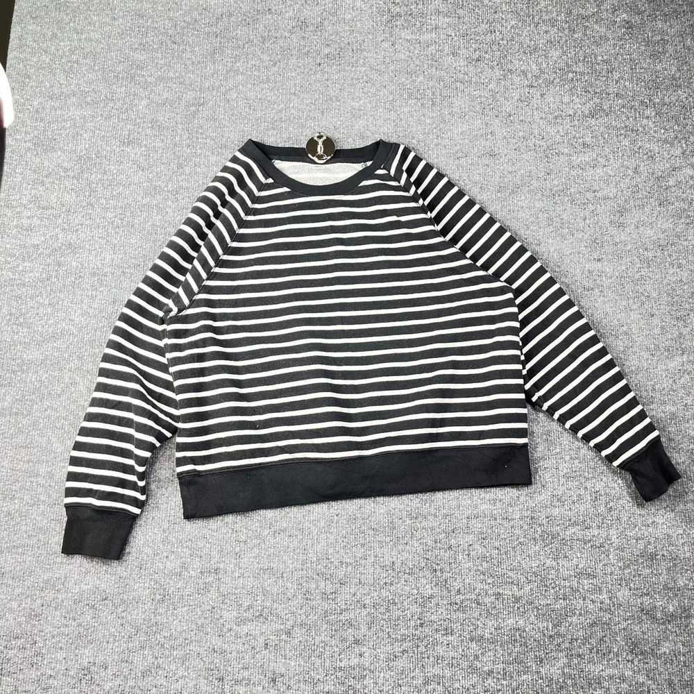 Old Navy Striped Sweatshirt Women's Black White Raglan Sleeve Pullover - Large